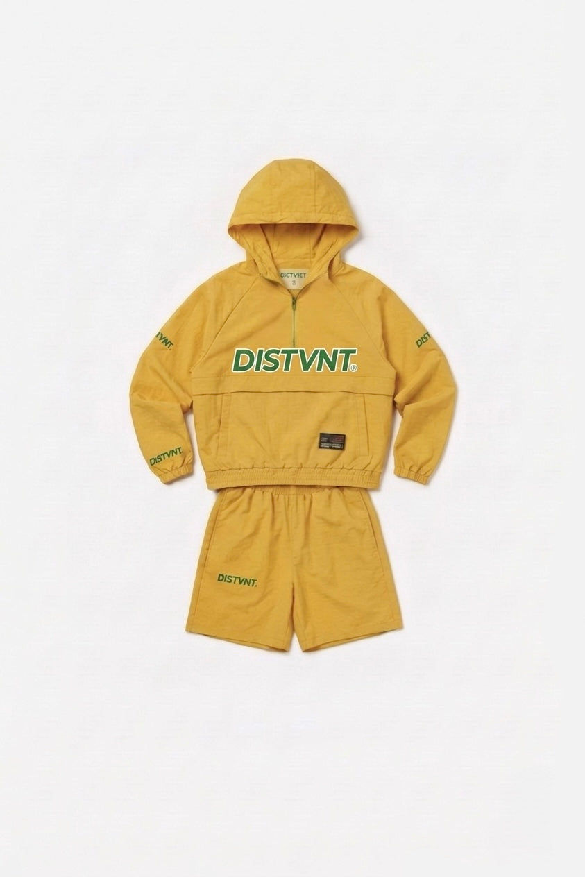 QUARTER-ZIP WINDBREAKER HOODED SHORT SET