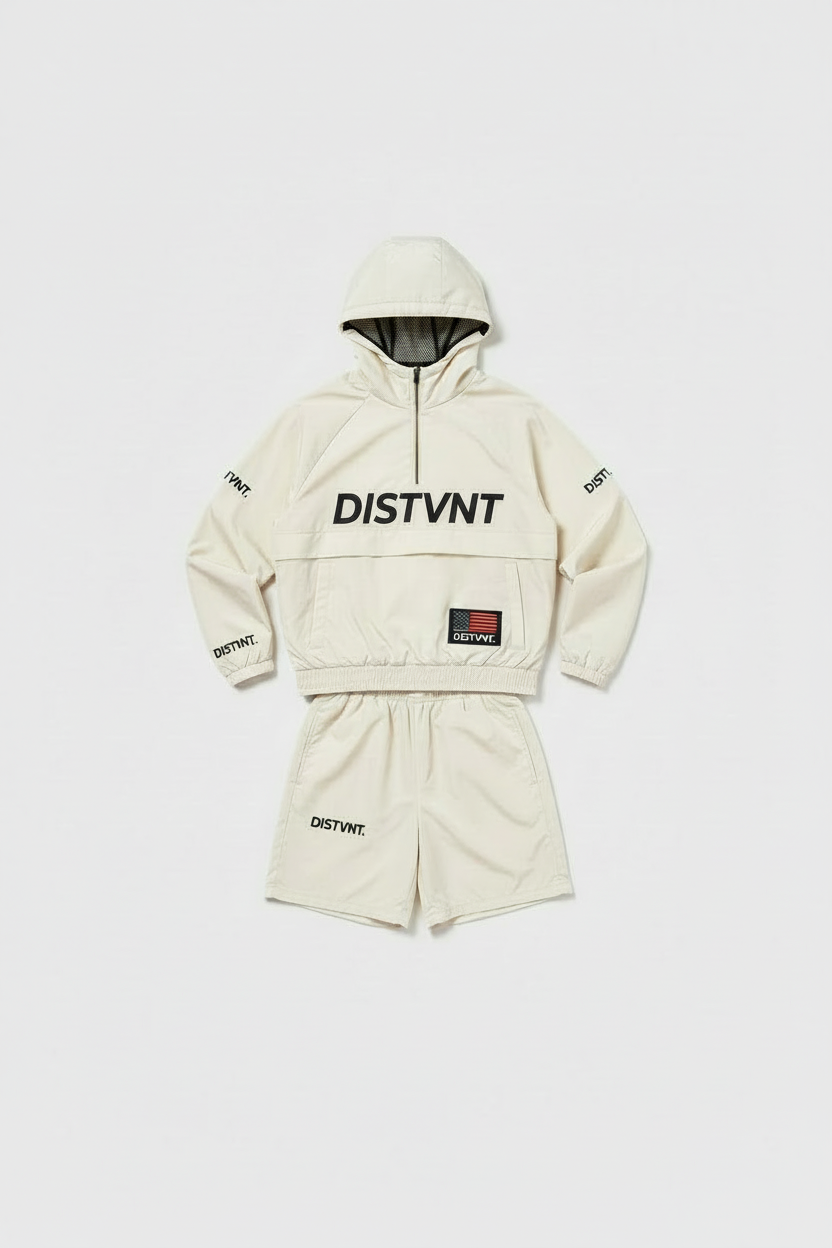 QUARTER-ZIP WINDBREAKER HOODIE SHORT SET