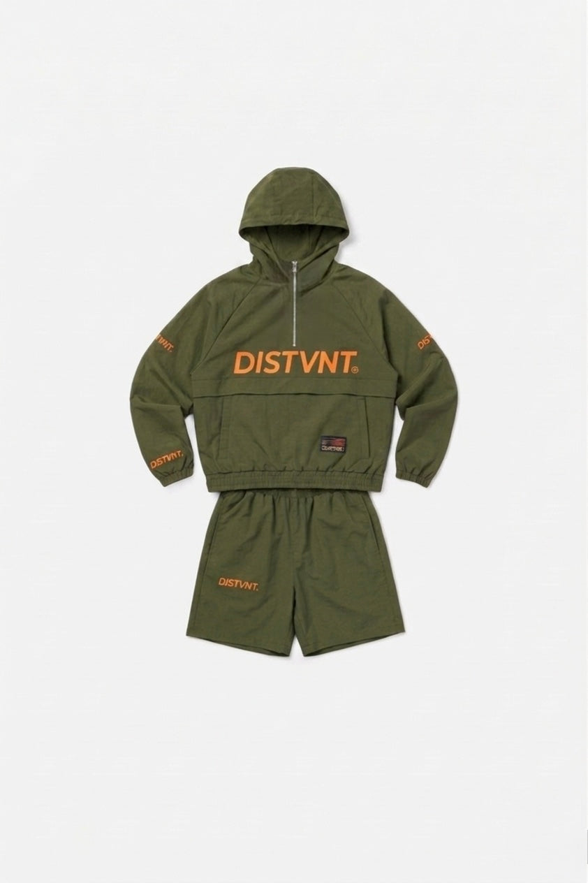 QUARTER-ZIP WINDBREAKER HOODED SHORT SET
