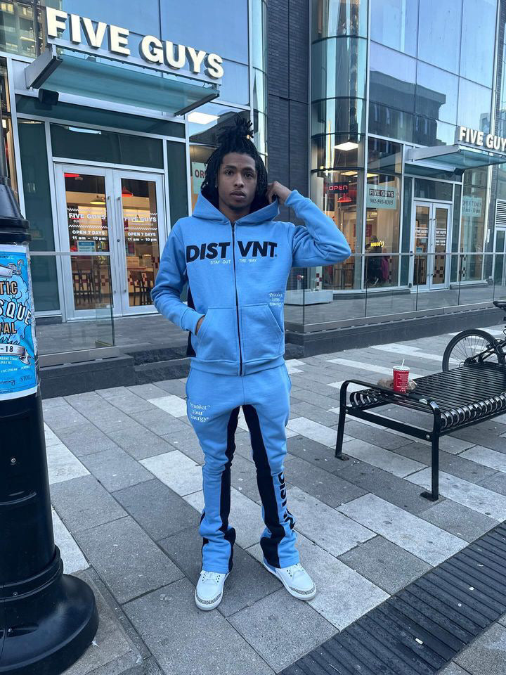 HEAVYWEIGHT Satin Lined Two Tone Zip-Up Hoodie (Light Blue)