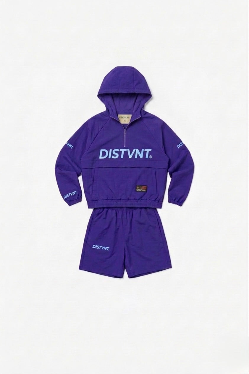 QUARTER-ZIP WINDBREAKER HOODED SHORT SET