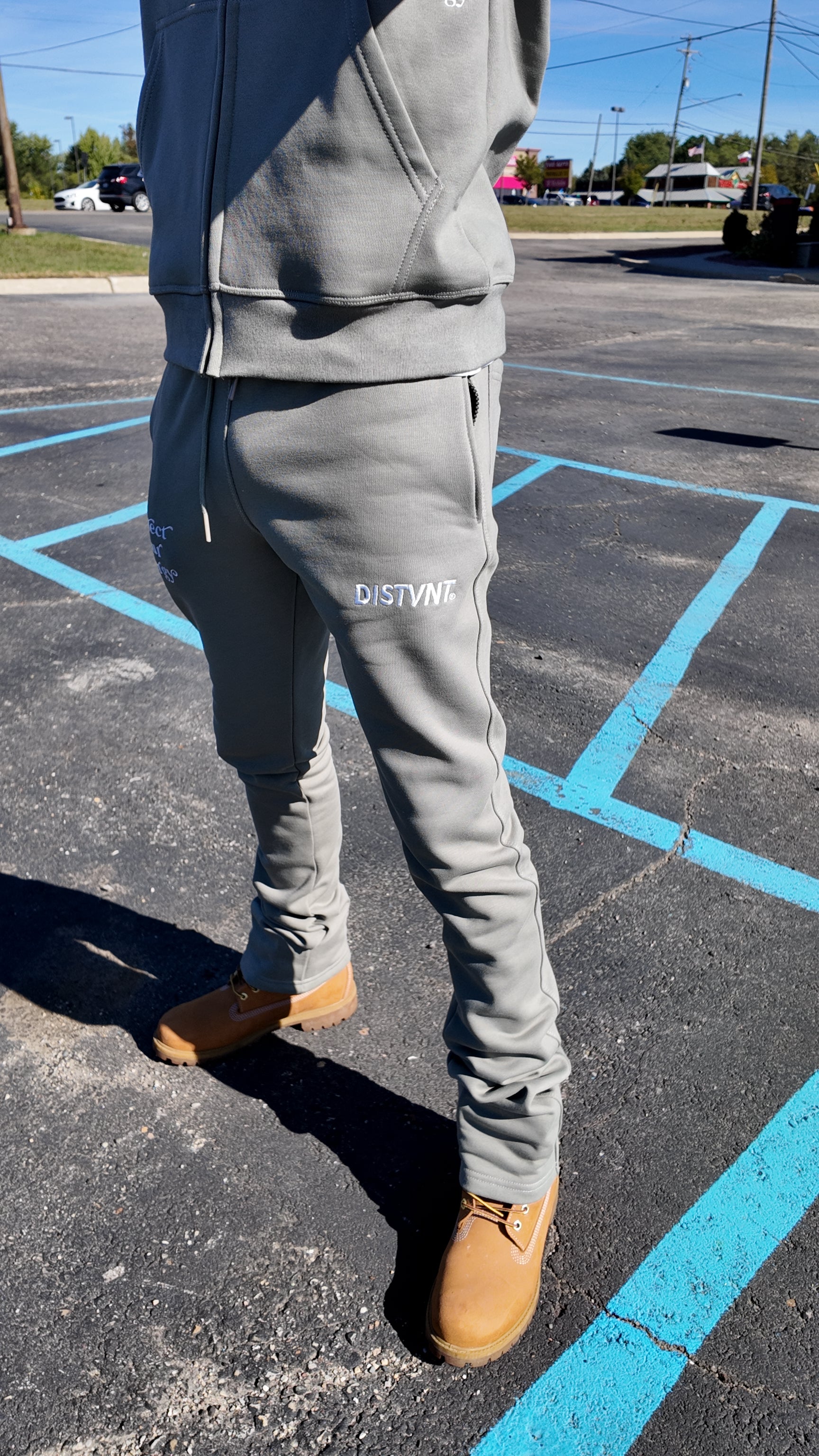 Stone Grey Stacked Sweatpants