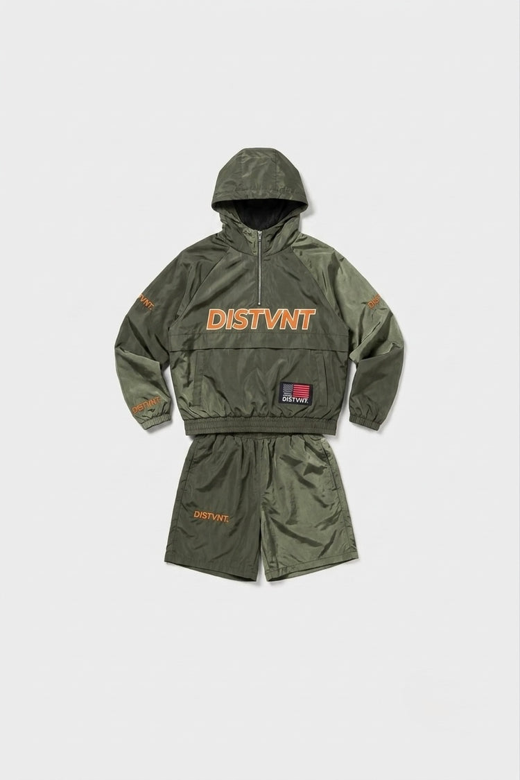 QUARTER-ZIP WINDBREAKER HOODIE SHORT SET