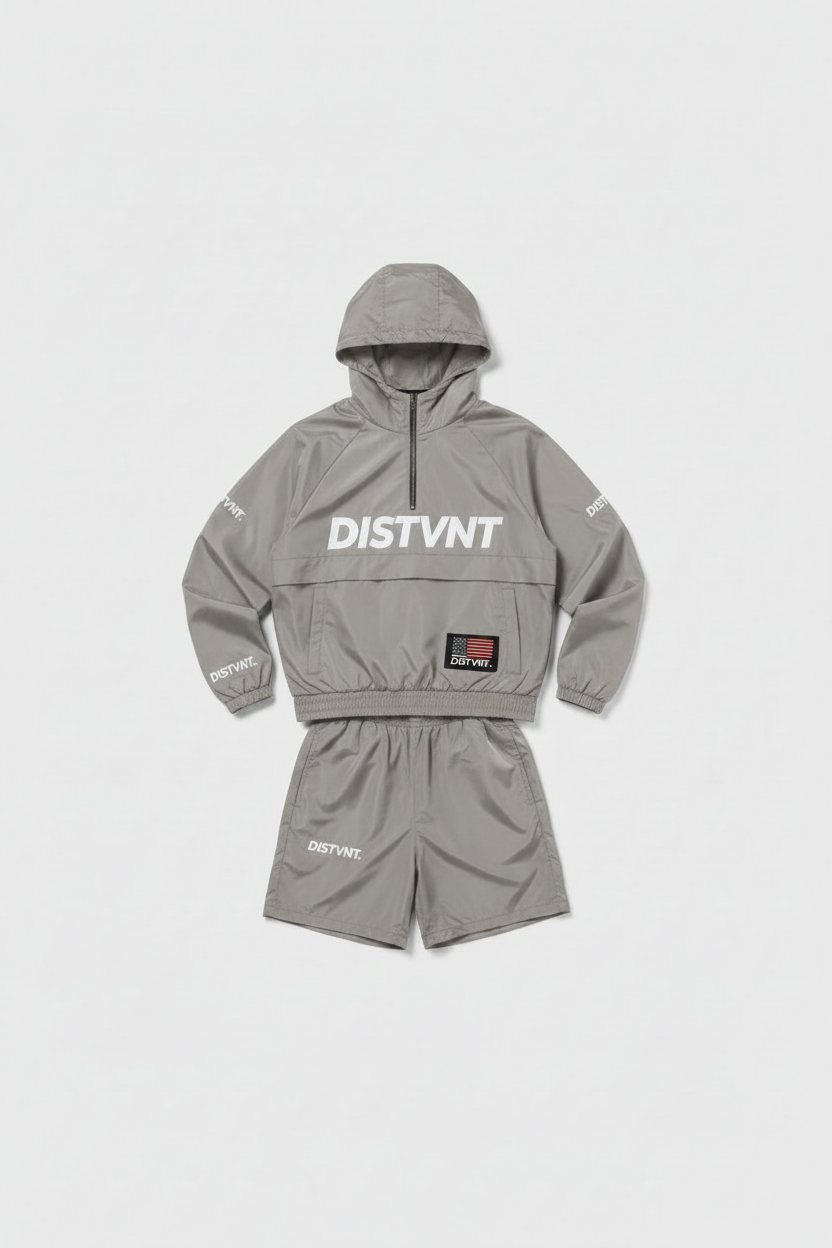 QUARTER-ZIP WINDBREAKER HOODIE SHORT SET