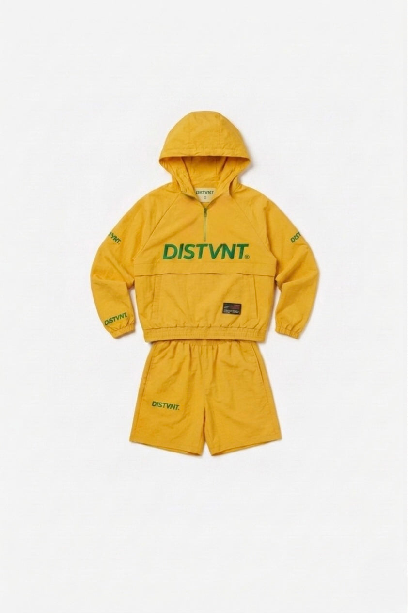 QUARTER-ZIP WINDBREAKER HOODED SHORT SET