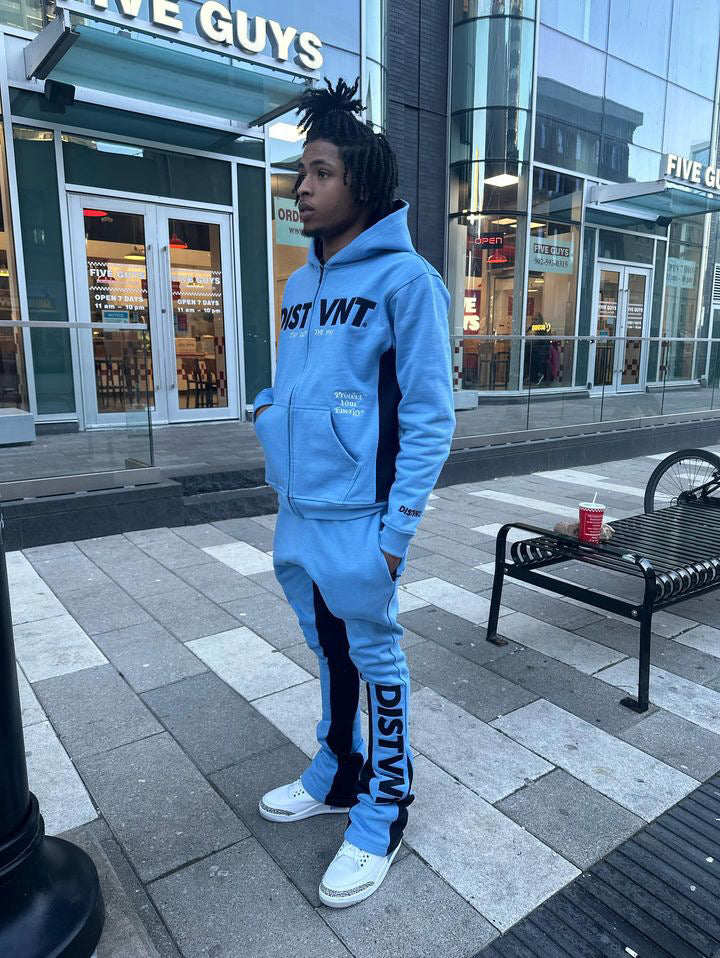 Two Tone Zip-Up Hoodie (Light Blue)(Satin Lined)